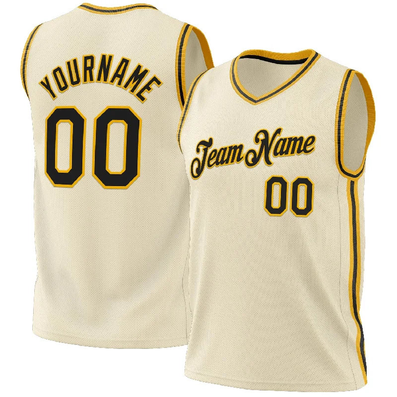 Basketball Jersey For Budget Replicas-Custom Cream Black-Gold Authentic Throwback Basketball Jersey