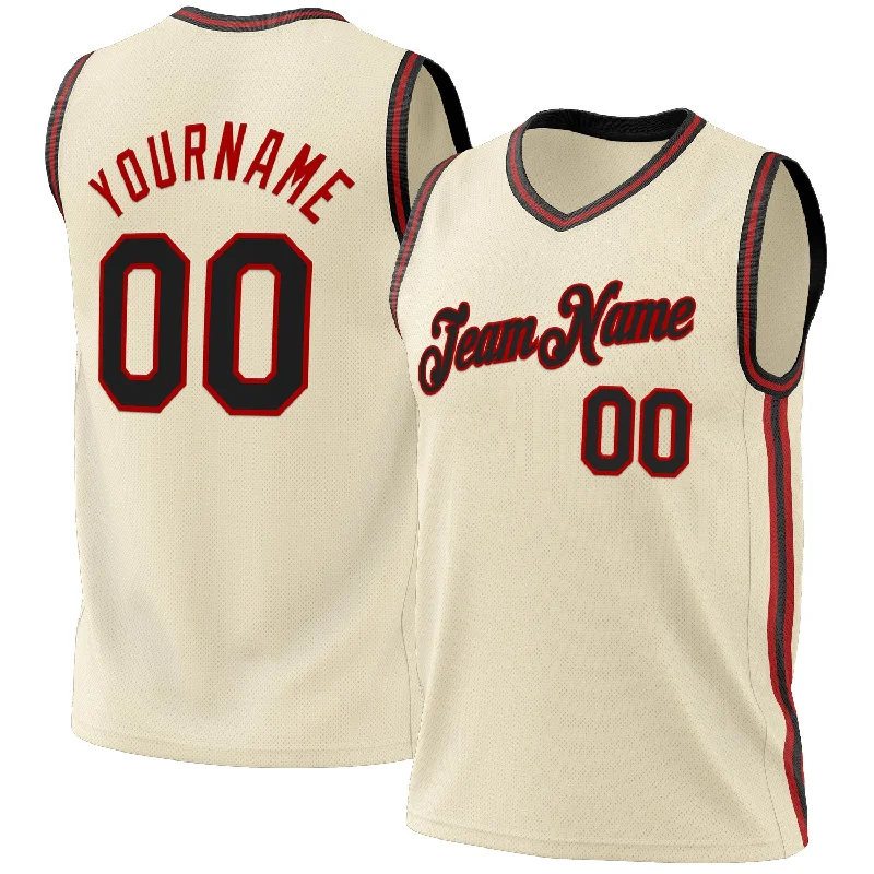 Basketball Jersey With Subtle Prints-Custom Cream Black-Red Authentic Throwback Basketball Jersey