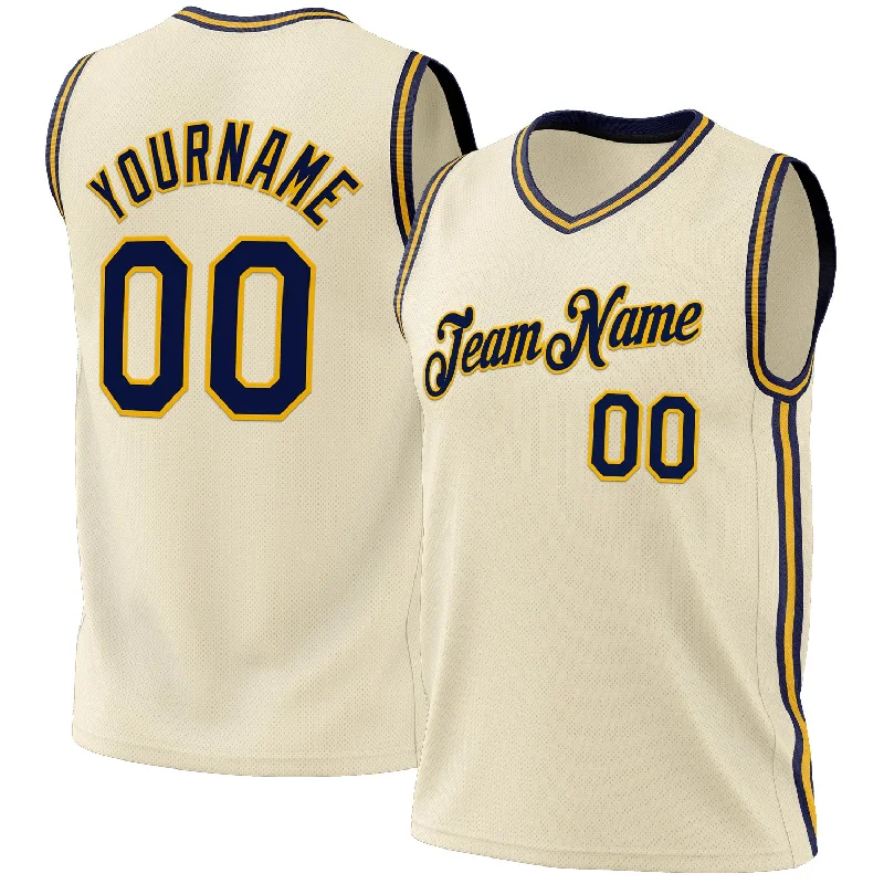 Basketball Jersey For Arena Wear-Custom Cream Navy-Gold Authentic Throwback Basketball Jersey