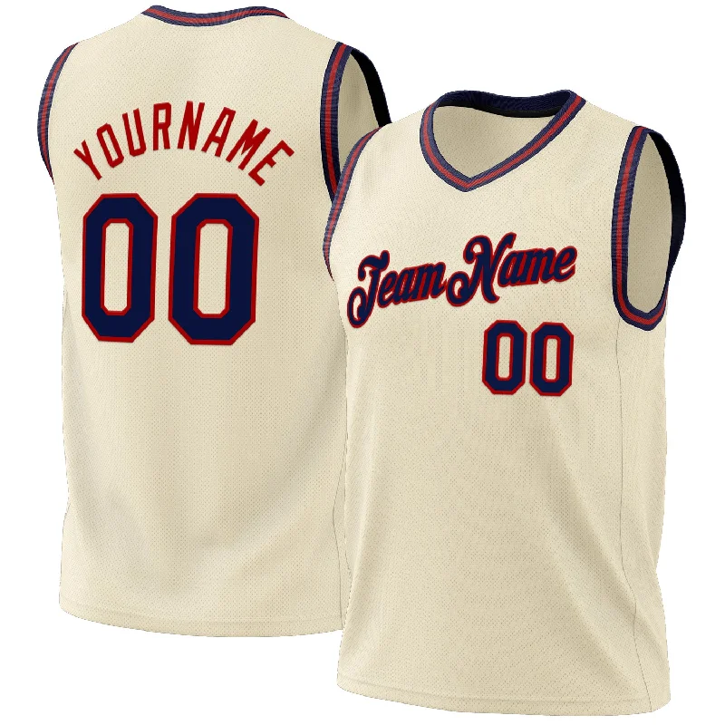 Basketball Jersey With Seasonal Styles-Custom Cream Navy-Red Authentic Throwback Basketball Jersey