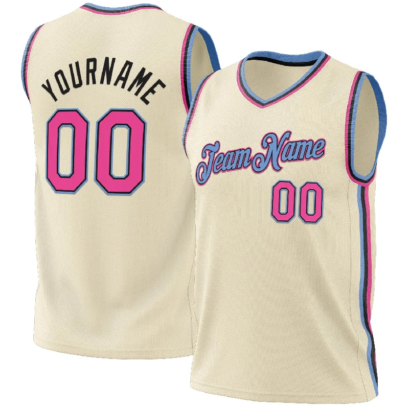 Basketball Jersey With Adjustable Straps-Custom Cream Pink Black-Light Blue Authentic Throwback Basketball Jersey