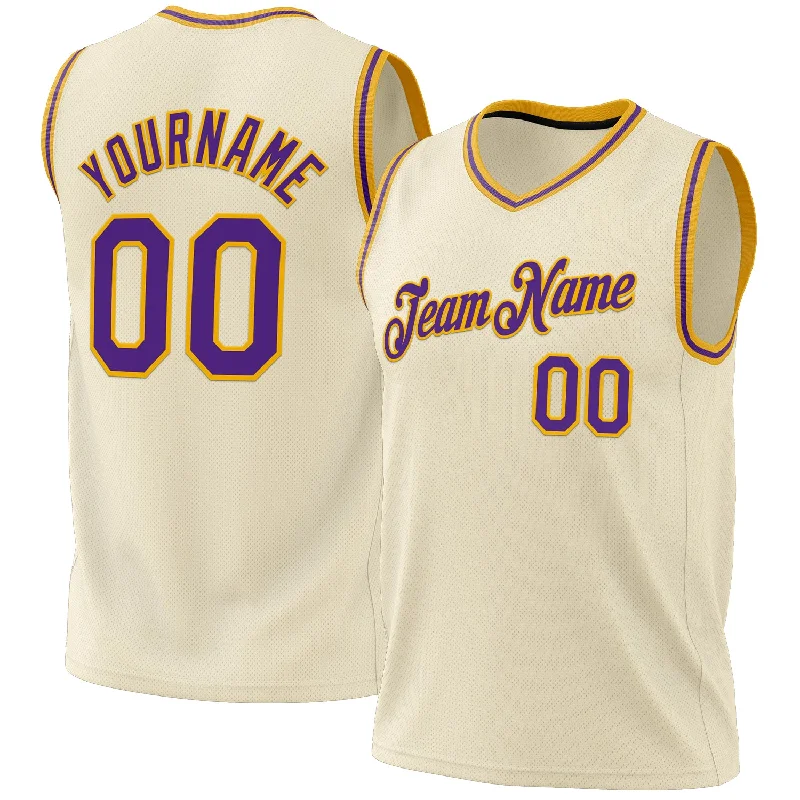 Basketball Jersey With Family Sets-Custom Cream Purple-Gold Authentic Throwback Basketball Jersey