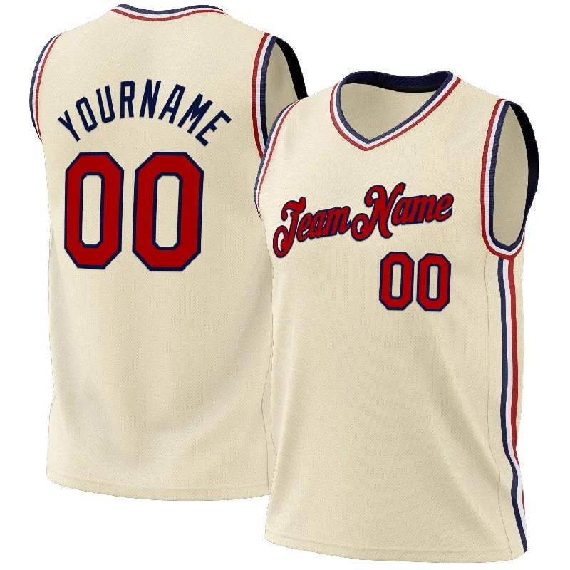 Basketball Jersey With Layering Options-Custom Cream Red-Navy Authentic Throwback Basketball Jersey