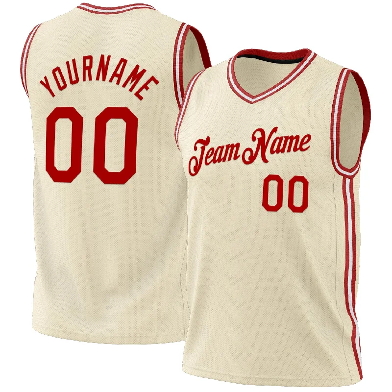 Basketball Jersey With Fan Favorites-Custom Cream Red-White Authentic Throwback Basketball Jersey