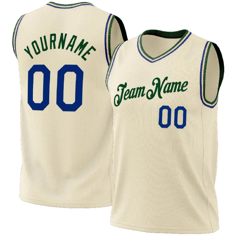 Basketball Jersey For Finals Supporters-Custom Cream Royal-Green Authentic Throwback Basketball Jersey