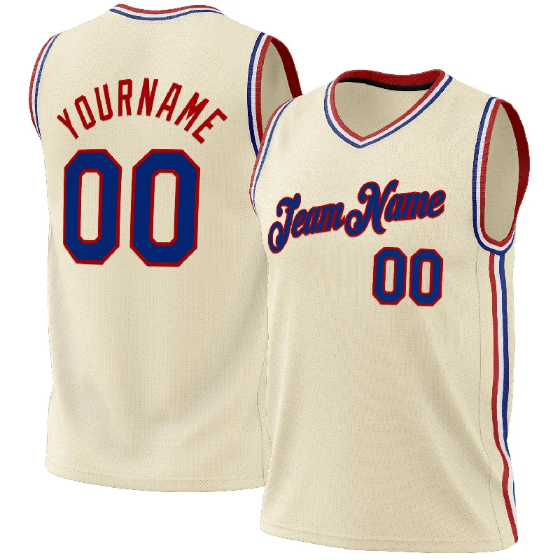 Basketball Jersey With Flexible Fit-Custom Cream Royal-Red Authentic Throwback Basketball Jersey