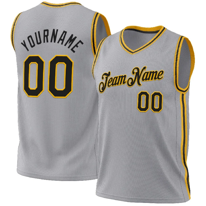 Basketball Jersey By Adidas-Custom Gray Black-Gold Authentic Throwback Basketball Jersey