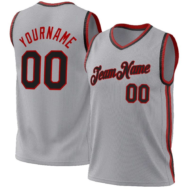 Basketball Jersey With All-Star Designs-Custom Gray Black-Red Authentic Throwback Basketball Jersey