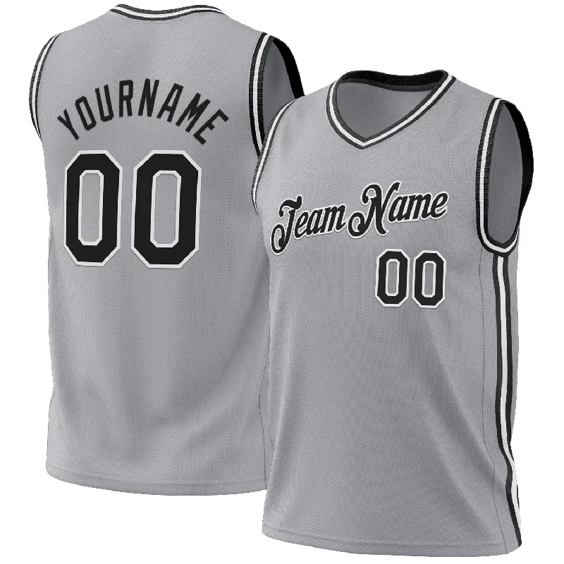 Basketball Jersey For Best Sellers-Custom Gray Black-White Authentic Throwback Basketball Jersey