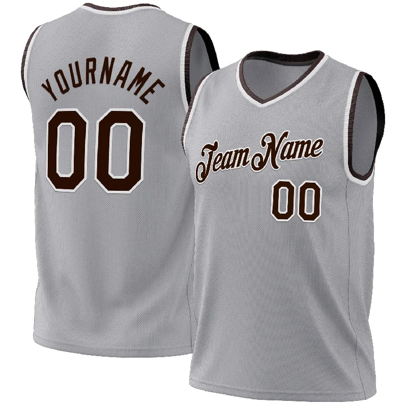 Basketball Jersey With Toddler Fit-Custom Gray Brown-White Authentic Throwback Basketball Jersey