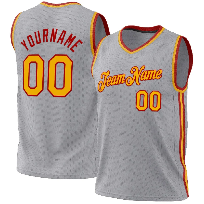 Basketball Jersey With Extra Padding-Custom Gray Gold-Red Authentic Throwback Basketball Jersey