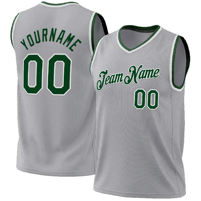 Basketball Jersey With Short Sleeves-Custom Gray Green-White Authentic Throwback Basketball Jersey