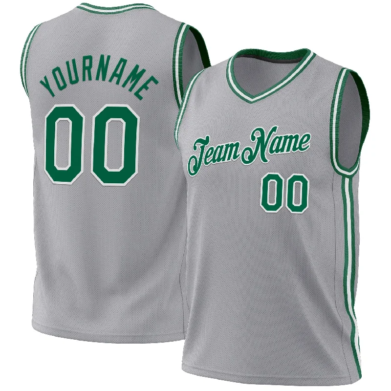 Basketball Jersey For High Intensity-Custom Gray Kelly Green-White Authentic Throwback Basketball Jersey