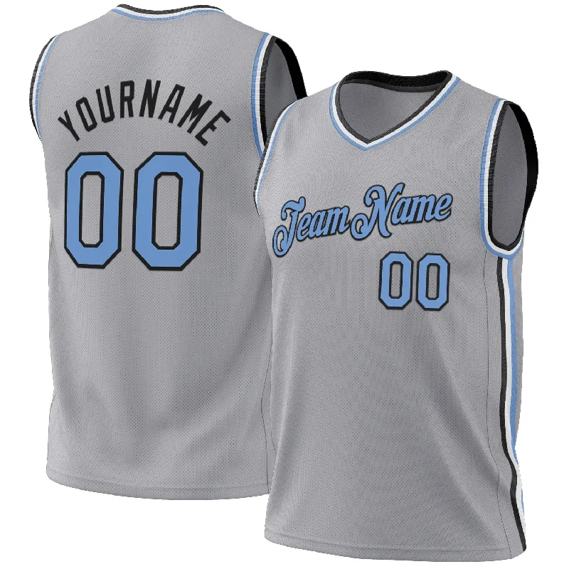 Basketball Jersey For Longevity-Custom Gray Light Blue-Black Authentic Throwback Basketball Jersey