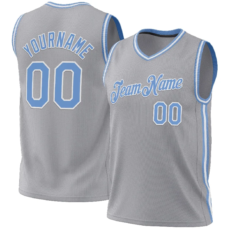 Basketball Jersey For Athletic Build-Custom Gray Light Blue-White Authentic Throwback Basketball Jersey