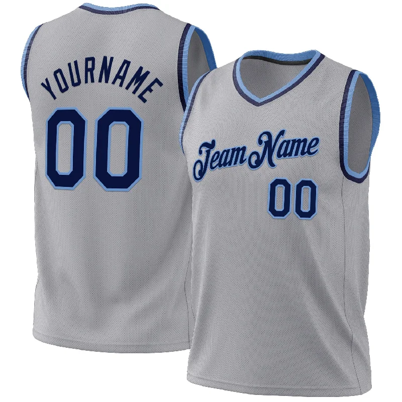 Basketball Jersey For Pro Teams-Custom Gray Navy-Light Blue Authentic Throwback Basketball Jersey