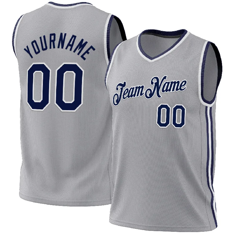 Basketball Jersey For Hall Of Fame-Custom Gray Navy-White Authentic Throwback Basketball Jersey