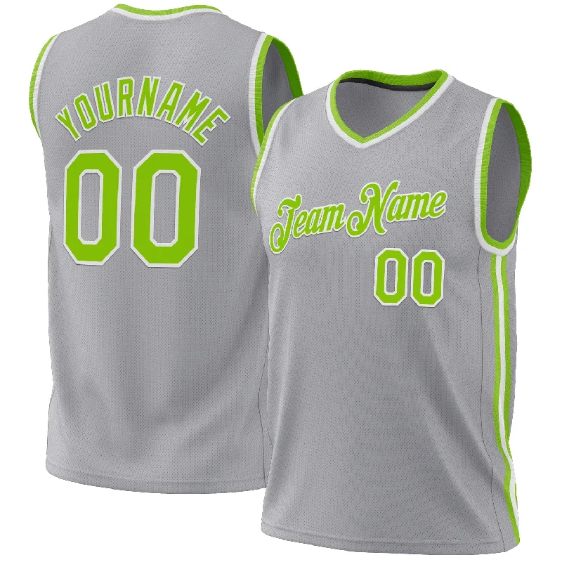 Basketball Jersey With Compact Fold-Custom Gray Neon Green-White Authentic Throwback Basketball Jersey