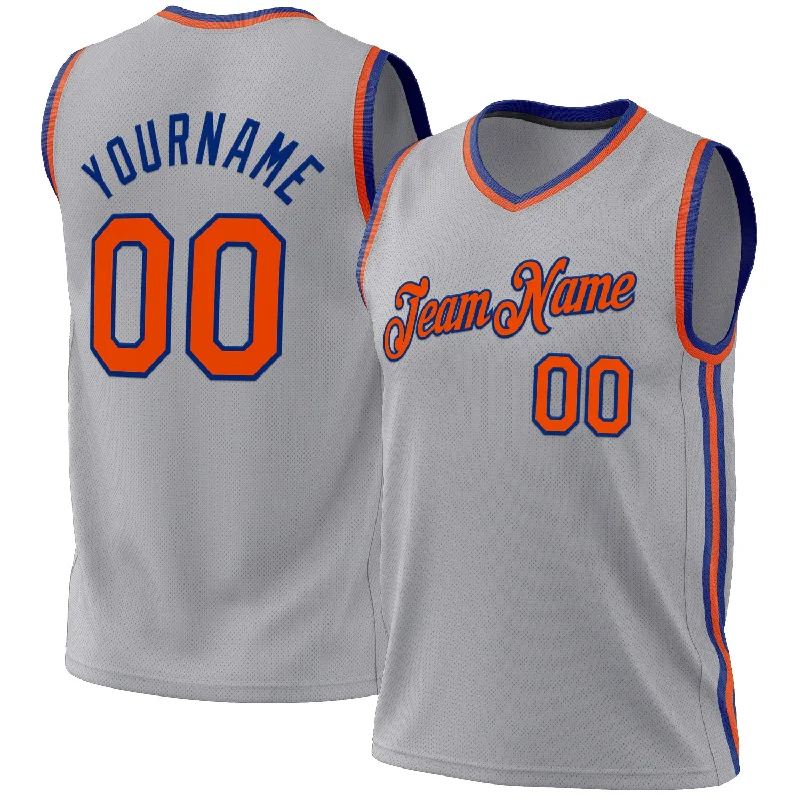 Basketball Jersey For Online Stores-Custom Gray Orange-Royal Authentic Throwback Basketball Jersey