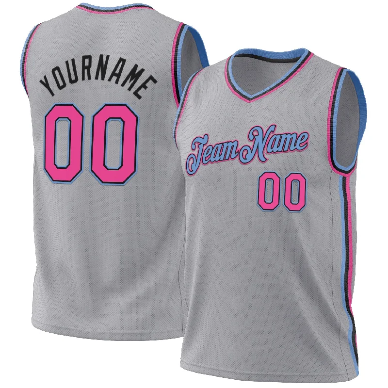 Basketball Jersey For Custom Sizes-Custom Gray Pink Black-Light Blue Authentic Throwback Basketball Jersey