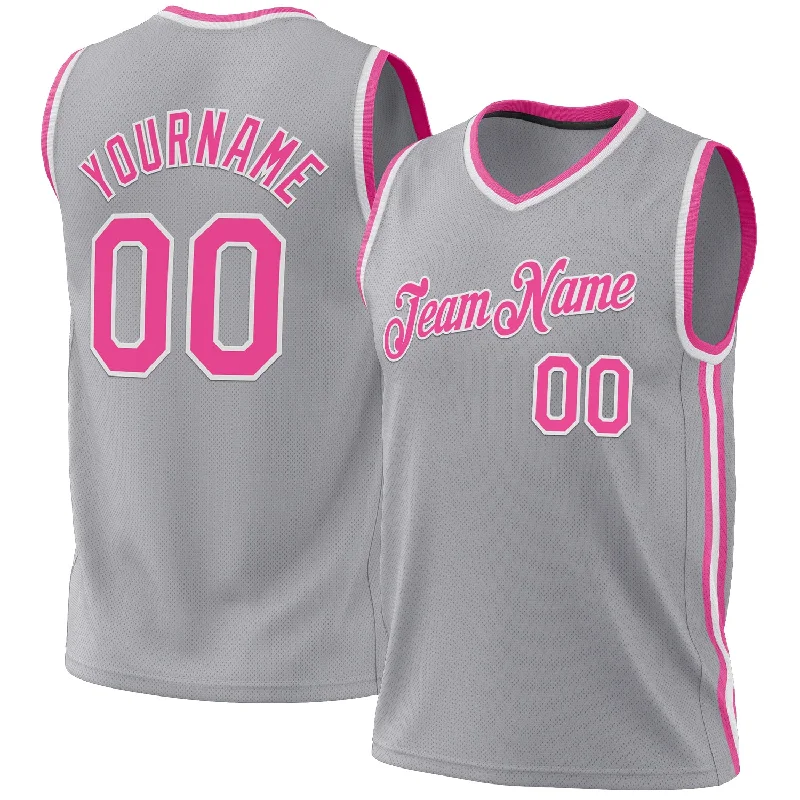 Basketball Jersey For Hardcore Supporters-Custom Gray Pink-White Authentic Throwback Basketball Jersey