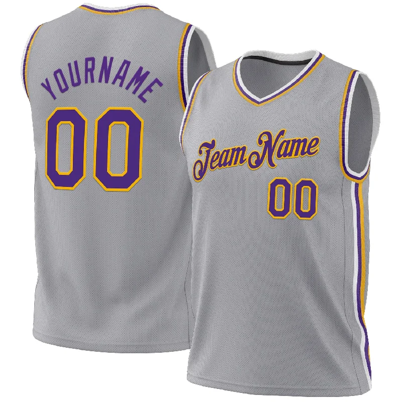 Basketball Jersey With Sleek Design-Custom Gray Purple-Gold Authentic Throwback Basketball Jersey