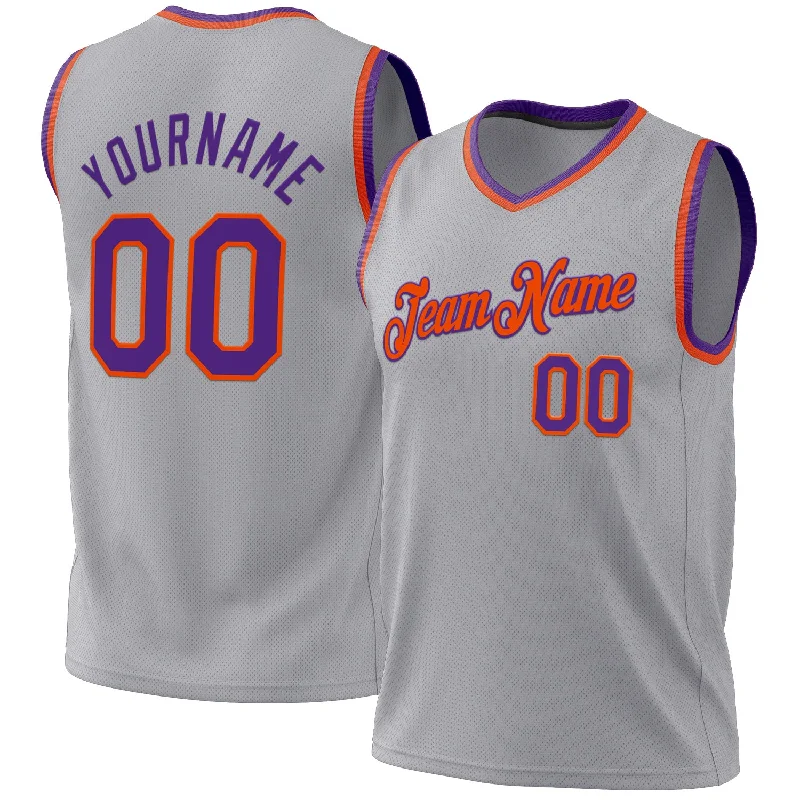 Basketball Jersey For Big And Tall-Custom Gray Purple-Orange Authentic Throwback Basketball Jersey