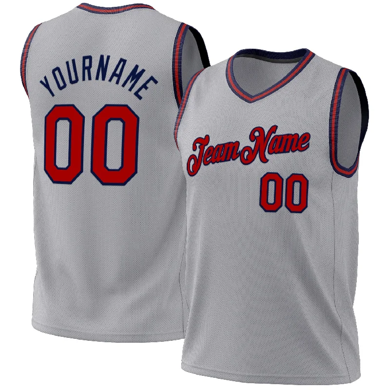 Basketball Jersey For Home Games-Custom Gray Red-Navy Authentic Throwback Basketball Jersey