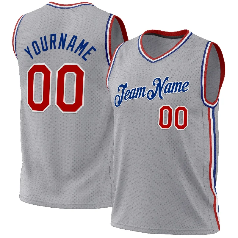 Basketball Jersey For Arena Wear-Custom Gray Red-Royal Authentic Throwback Basketball Jersey