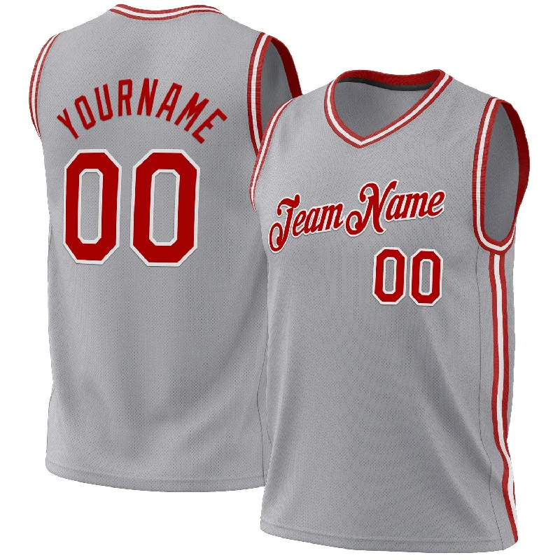 Basketball Jersey For Men-Custom Gray Red-White Authentic Throwback Basketball Jersey