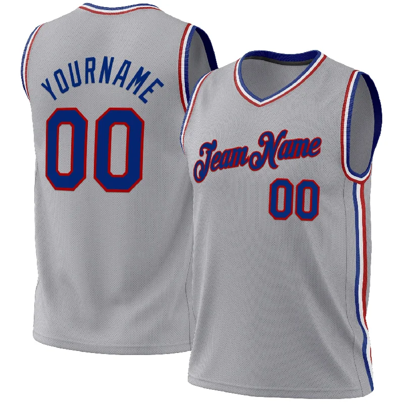 Basketball Jersey For New Releases-Custom Gray Royal-Red Authentic Throwback Basketball Jersey