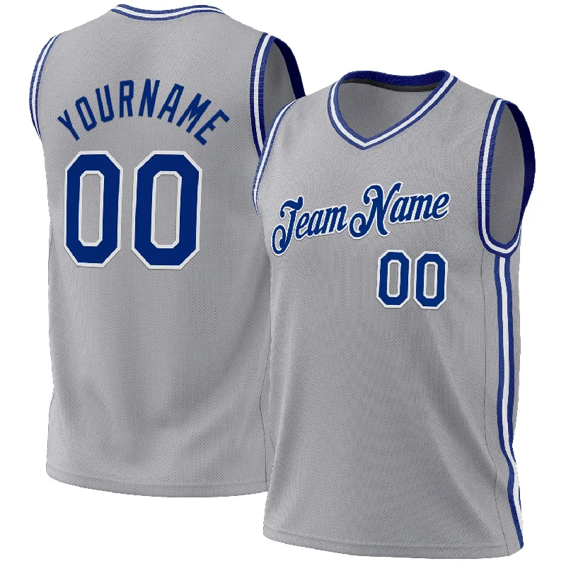 Basketball Jersey With Flexible Fit-Custom Gray Royal-White Authentic Throwback Basketball Jersey