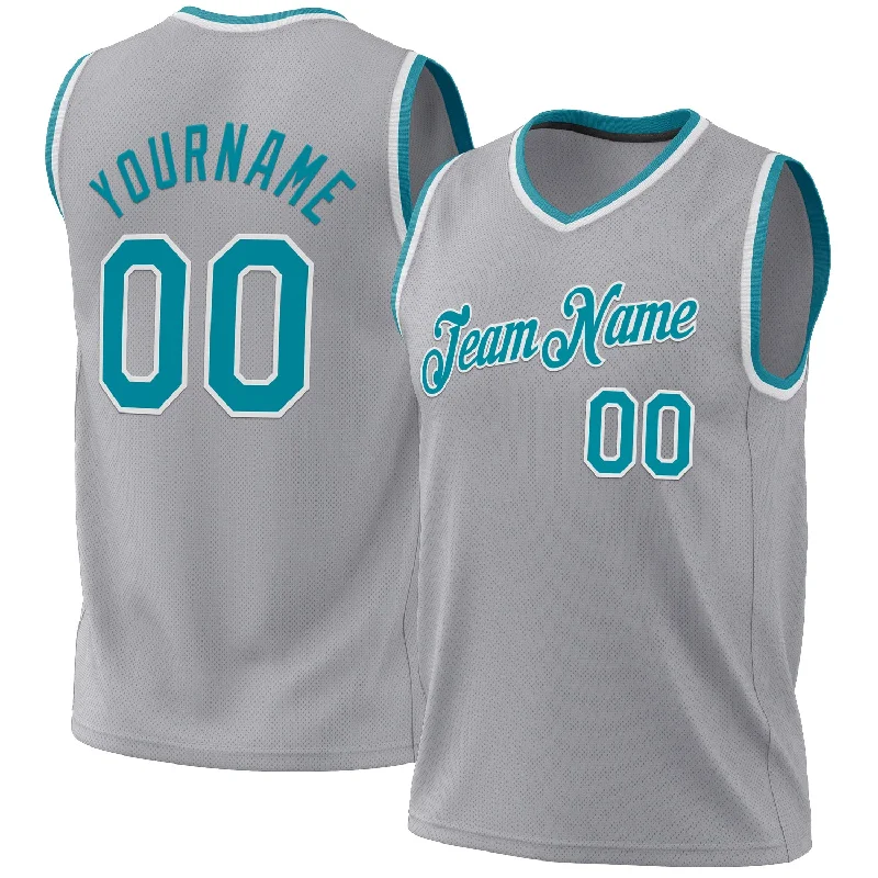 Basketball Jersey By Adidas-Custom Gray Teal-White Authentic Throwback Basketball Jersey