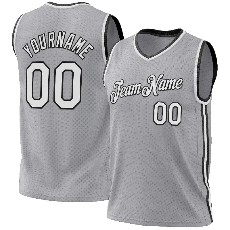 Basketball Jersey For Longevity-Custom Gray White-Black Authentic Throwback Basketball Jersey