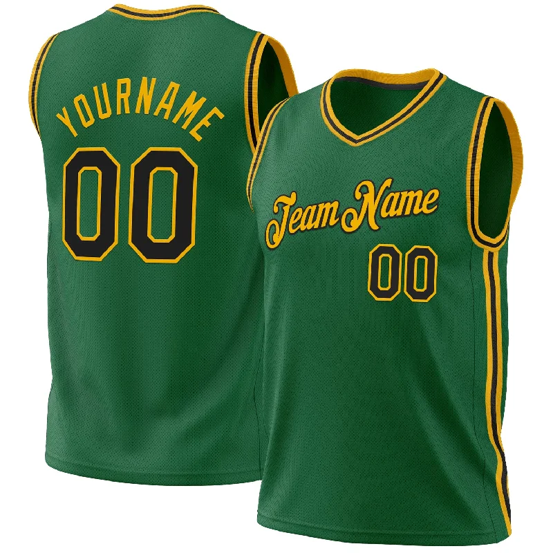 Basketball Jersey With Player Names-Custom Kelly Green Black-Gold Authentic Throwback Basketball Jersey