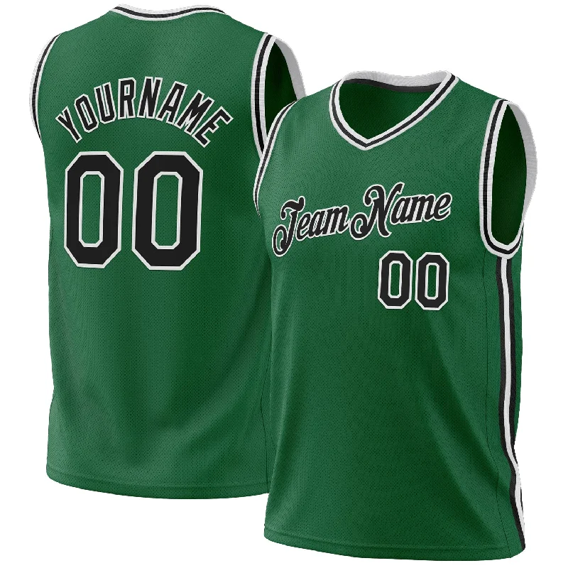 Basketball Jersey For Low Impact-Custom Kelly Green Black-White Authentic Throwback Basketball Jersey