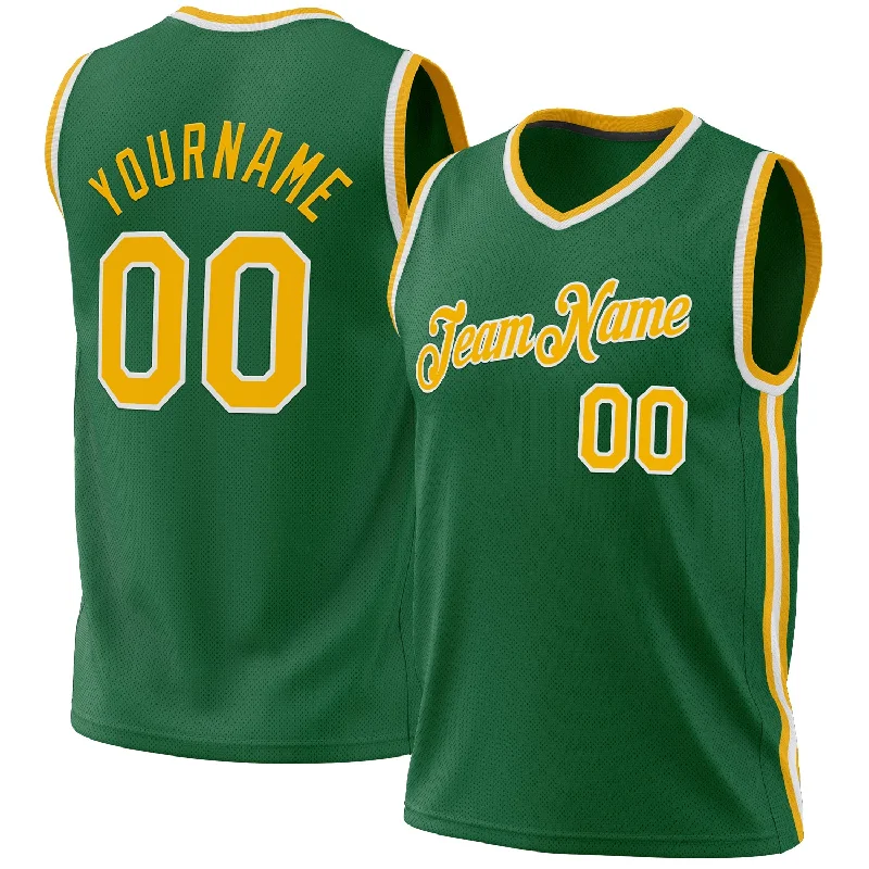 Basketball Jersey With Replica Designs-Custom Kelly Green Gold-White Authentic Throwback Basketball Jersey