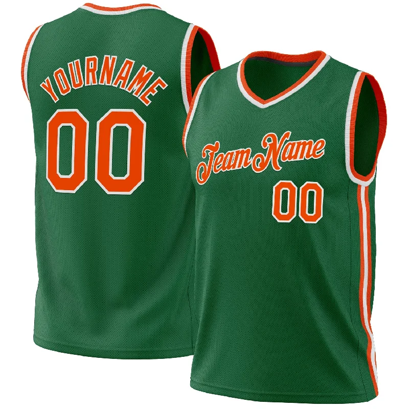 Basketball Jersey With Long Sleeves-Custom Kelly Green Orange-White Authentic Throwback Basketball Jersey