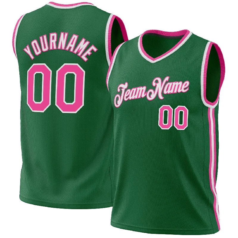 Basketball Jersey With Nike Branding-Custom Kelly Green Pink-White Authentic Throwback Basketball Jersey