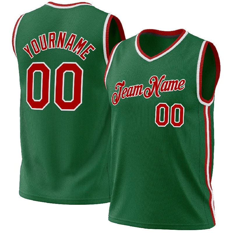 Basketball Jersey With Bold Stripes-Custom Kelly Green Red-White Authentic Throwback Basketball Jersey