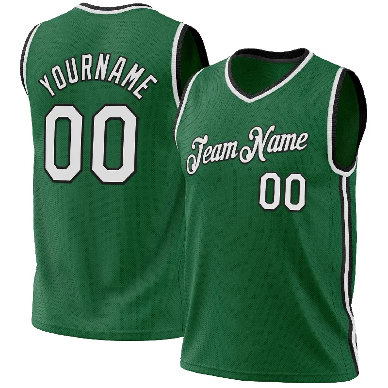 Basketball Jersey For Custom Sizes-Custom Kelly Green White-Black Authentic Throwback Basketball Jersey