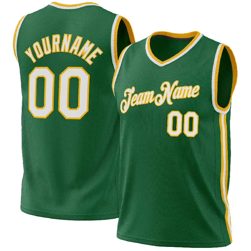 Basketball Jersey With Long Sleeves-Custom Kelly Green White-Gold Authentic Throwback Basketball Jersey