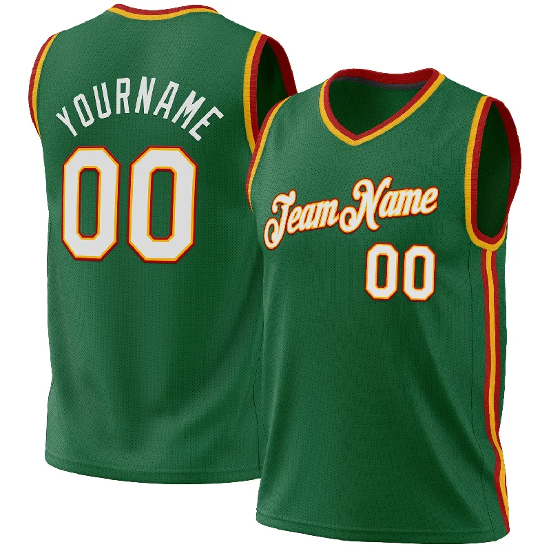 Basketball Jersey For Away Matches-Custom Kelly Green Gold-Red Authentic Throwback Basketball Jersey