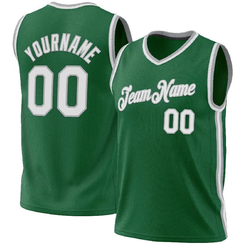 Basketball Jersey For Indoor Games-Custom Kelly Green White-Gray Authentic Throwback Basketball Jersey