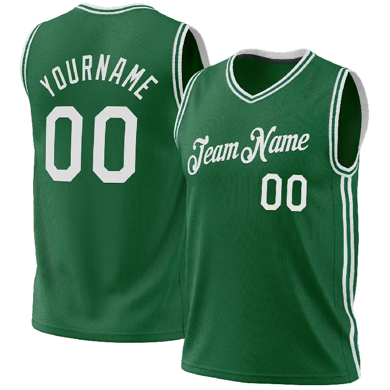 Basketball Jersey With Synthetic Blend-Custom Kelly Green White Authentic Throwback Basketball Jersey