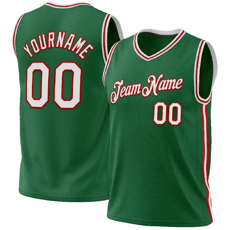 Basketball Jersey With Expert Picks-Custom Kelly Green White-Red Authentic Throwback Basketball Jersey