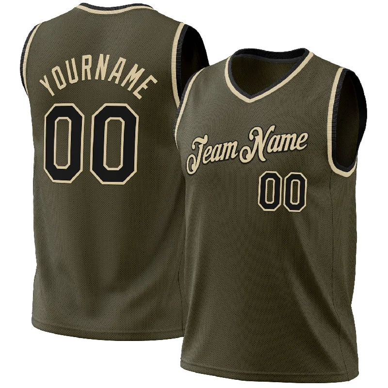 Basketball Jersey For Rival Games-Custom Olive Black-Cream Authentic Throwback Salute To Service Basketball Jersey