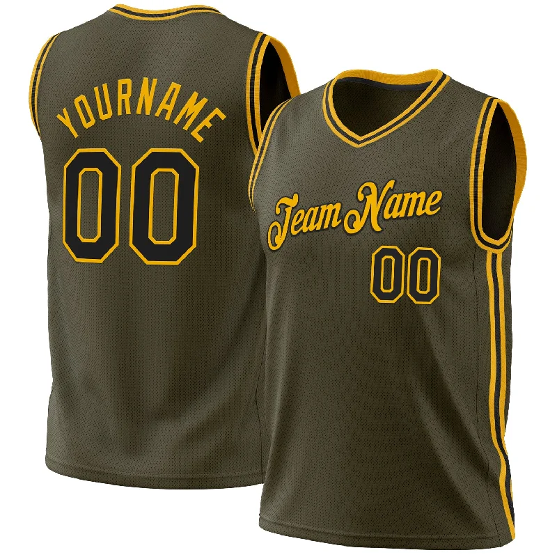 Basketball Jersey For Athletic Build-Custom Olive Black-Gold Authentic Throwback Salute To Service Basketball Jersey