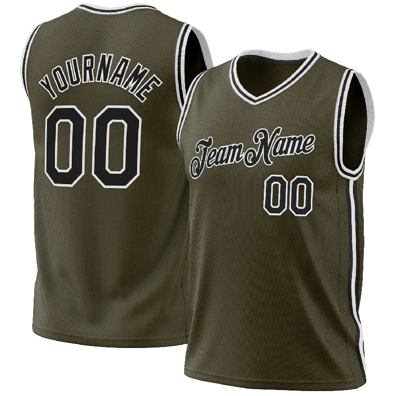 Basketball Jersey With Durable Print-Custom Olive Black-White Authentic Throwback Salute To Service Basketball Jersey