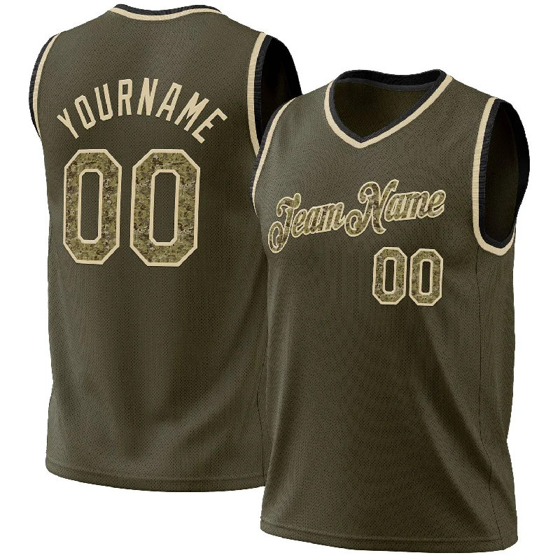 Basketball Jersey For Rainy Days-Custom Olive Camo Cream-Black Authentic Throwback Salute To Service Basketball Jersey